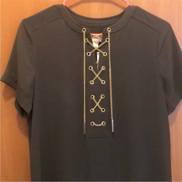 New with tags Michael Kors gold chain lace front hunter green dress Size medium. - Picture 5 of 9